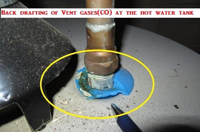 Back Drafting of Vent Gases (CO) at the Hot Water Tank